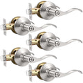 5 Pack Satin Nickel Privacy Door Lever, Modern Interior Door Knobs Locks, Heavy Duty Door Handle, Reversible Wave