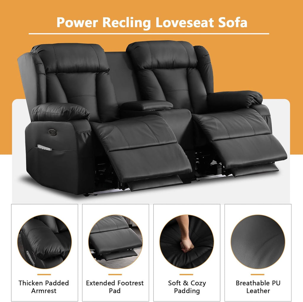 Power Recliner Loveseat Sofa with Console for Living Room, Home Theater Seating Seats with 4 Colors Ambient Lighting