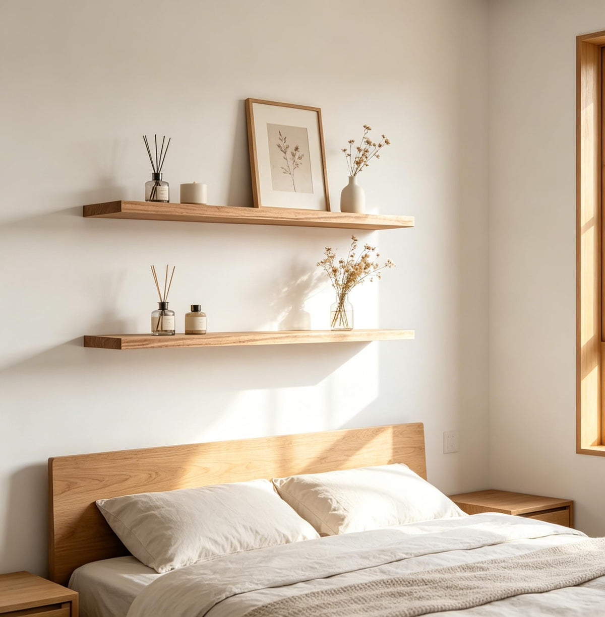 36 Inch Rustic Wood Floating Shelves Farmhouse Wooden Wall Shelves Bedroom Living Room Kitchen Office Set of 4 Light