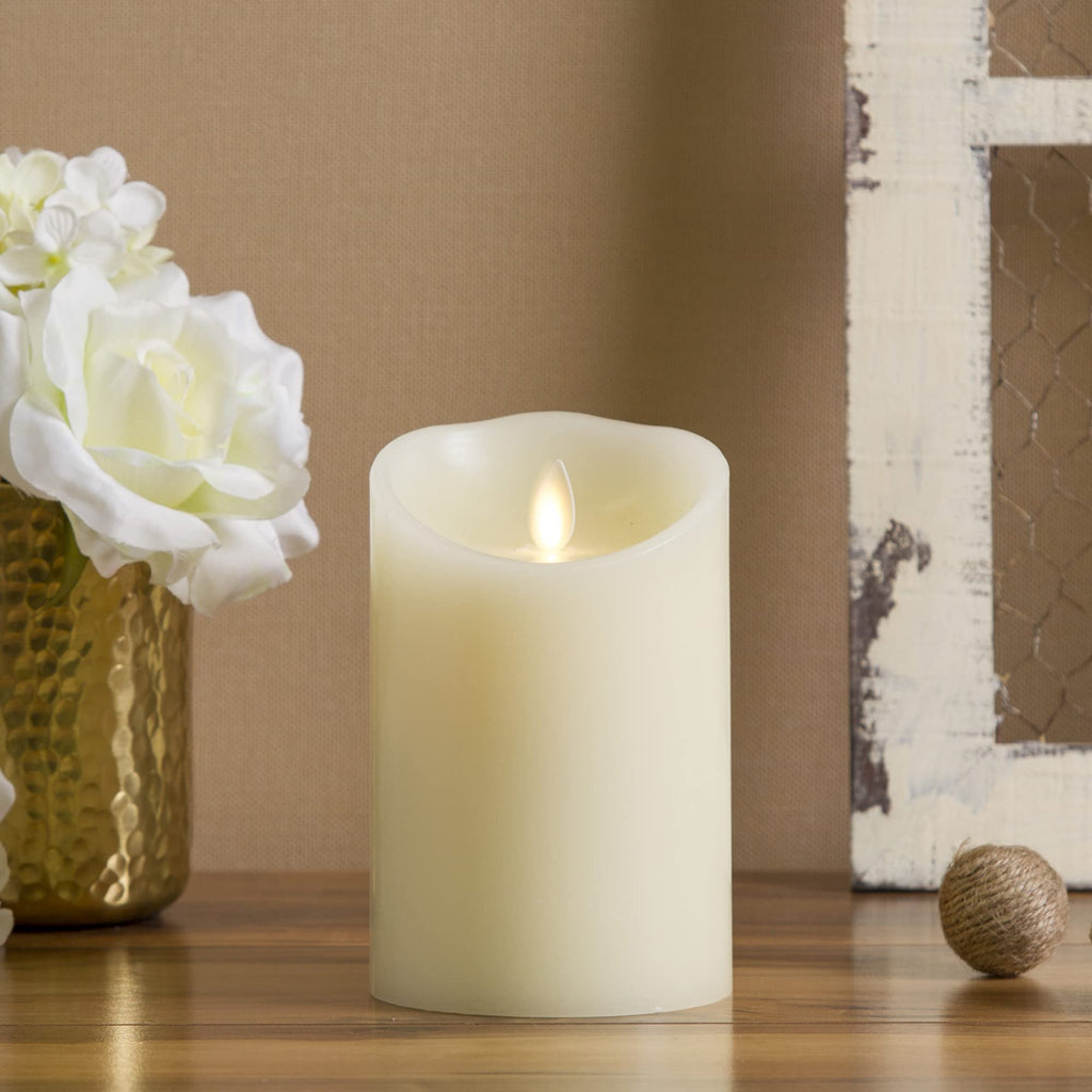 Flameless LED Battery Operated Ivory Pillar Candle, Flickering Realistic Moving Flame, 3" x 4.5" Luminous Real Wax