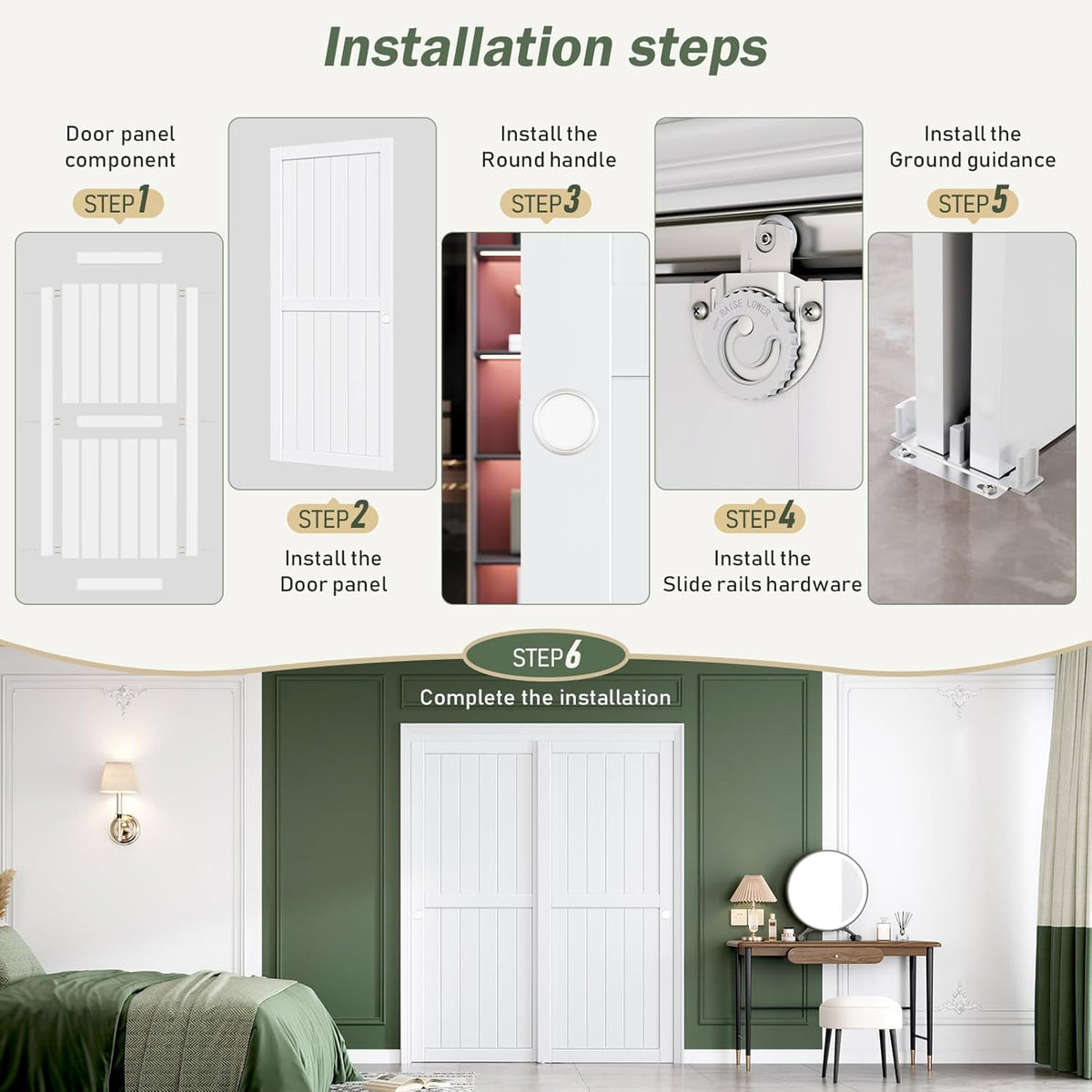 Sliding Closet Doors 64x80(Double 33inch),Bypass Barn Door with Hardware,for Bedroom,White,H Frame,Assemble Required
