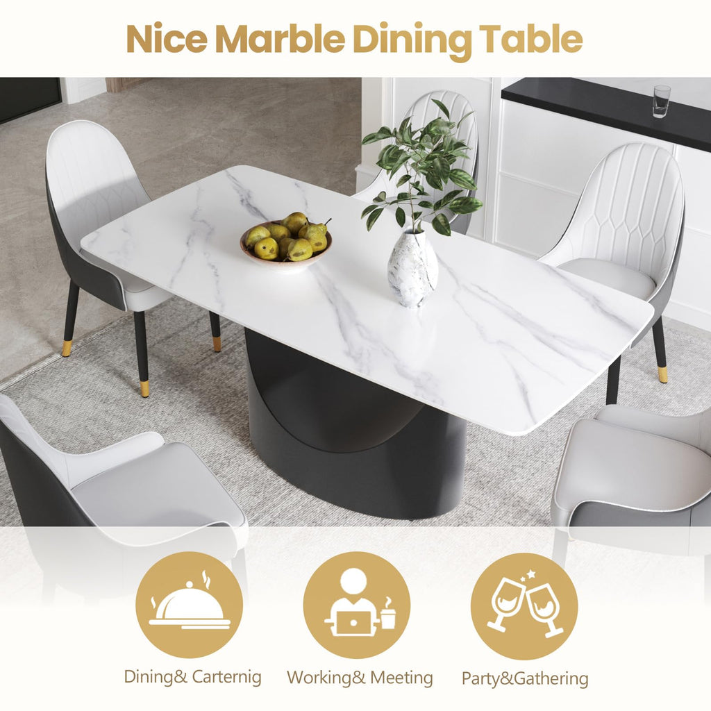Modern Rectangle Marble Dining Table, 71" White Marble Sintered Stone Top Dining Table, Rectangle Dining Room Table