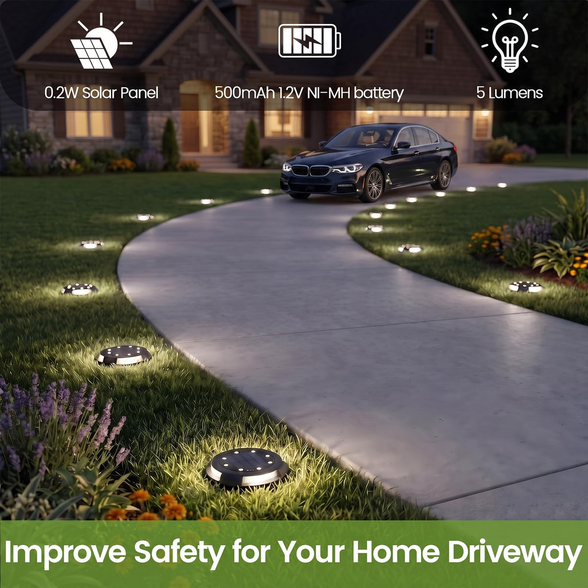 8 Pack Solar Ground Lights Uplight Sidelight 4000K Driveway Lights
