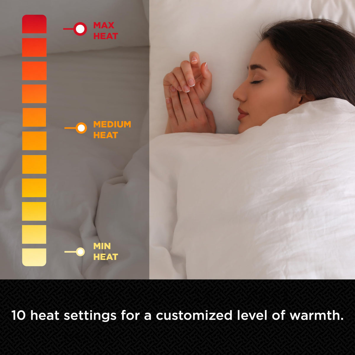 Cotton Heated Mattress Pad - King Size - 10 Heat Settings, Auto Shut-Off, Machine Washable, Soft Quilted Cover - White