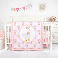 4-Piece Crib Bedding Set for Girls, Baby Nursery Bedding Sets Pink Includes Comforter, Fitted Crib Sheet, Crib Skirt