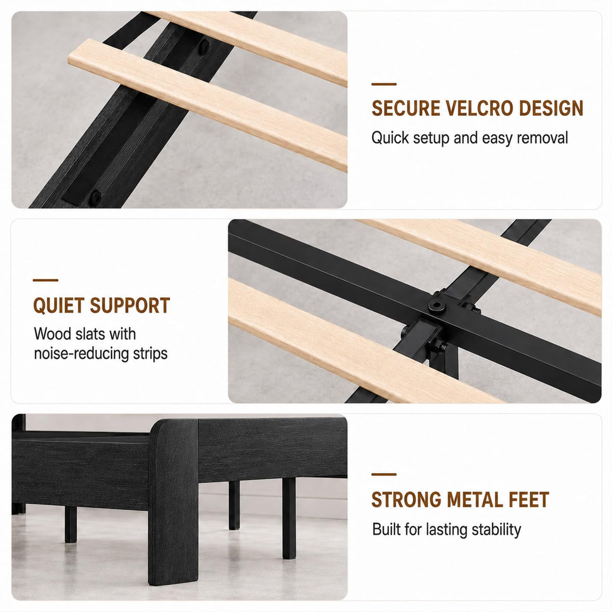 Black Farmhouse Wooden Bed Frame with 44.1" Headboard