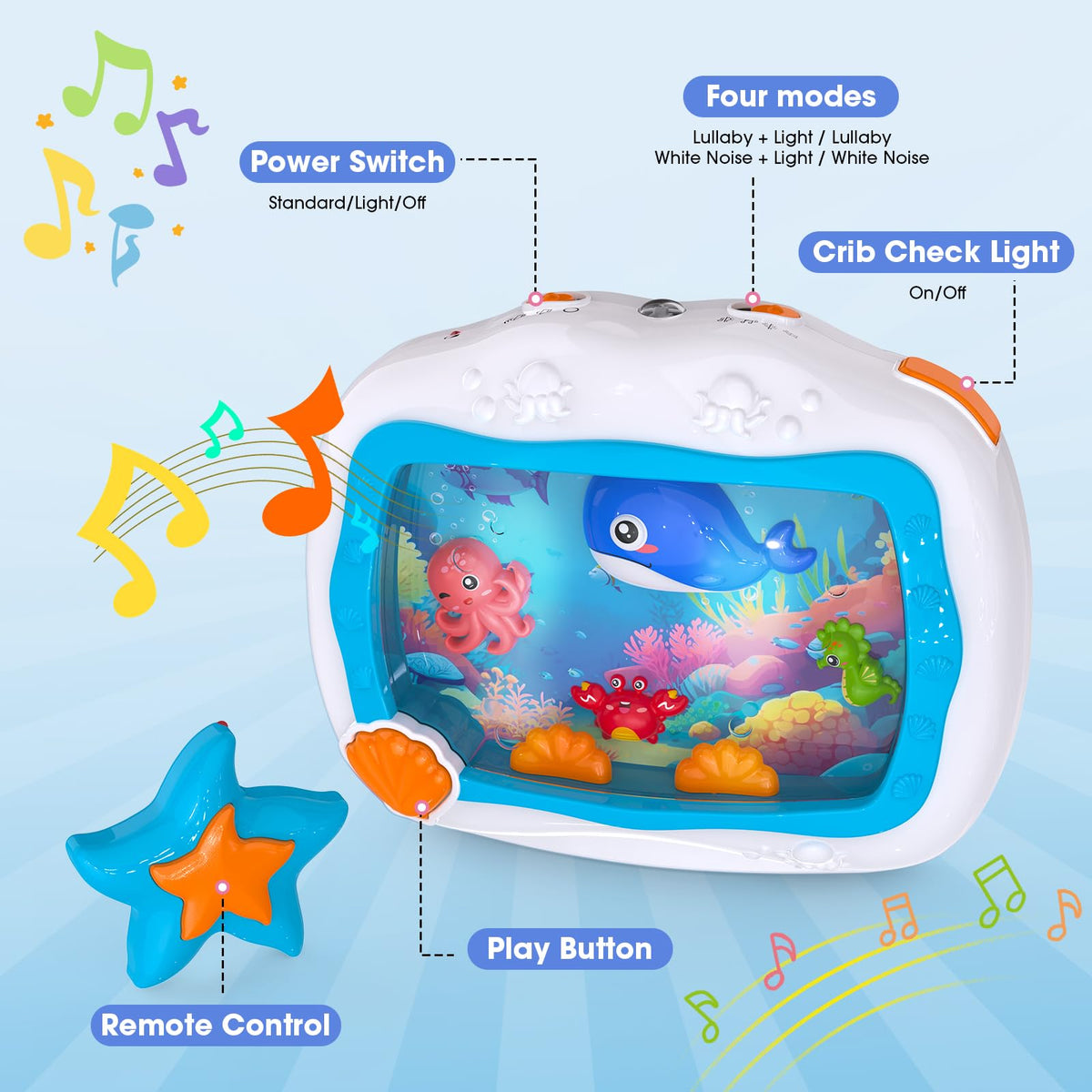 Toys, Sleep Soother Aquarium Musical Infant Toy, Tummy Time Toys & Crib Toy, Sea Animal Sensory Dream Soother for