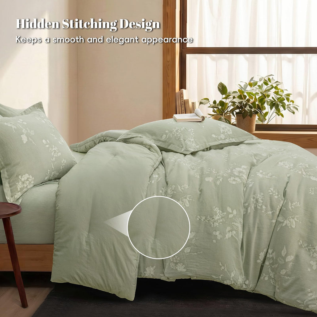 Cotton Jacquard Comforter Set, Soft Breathable, Dusty Sage
