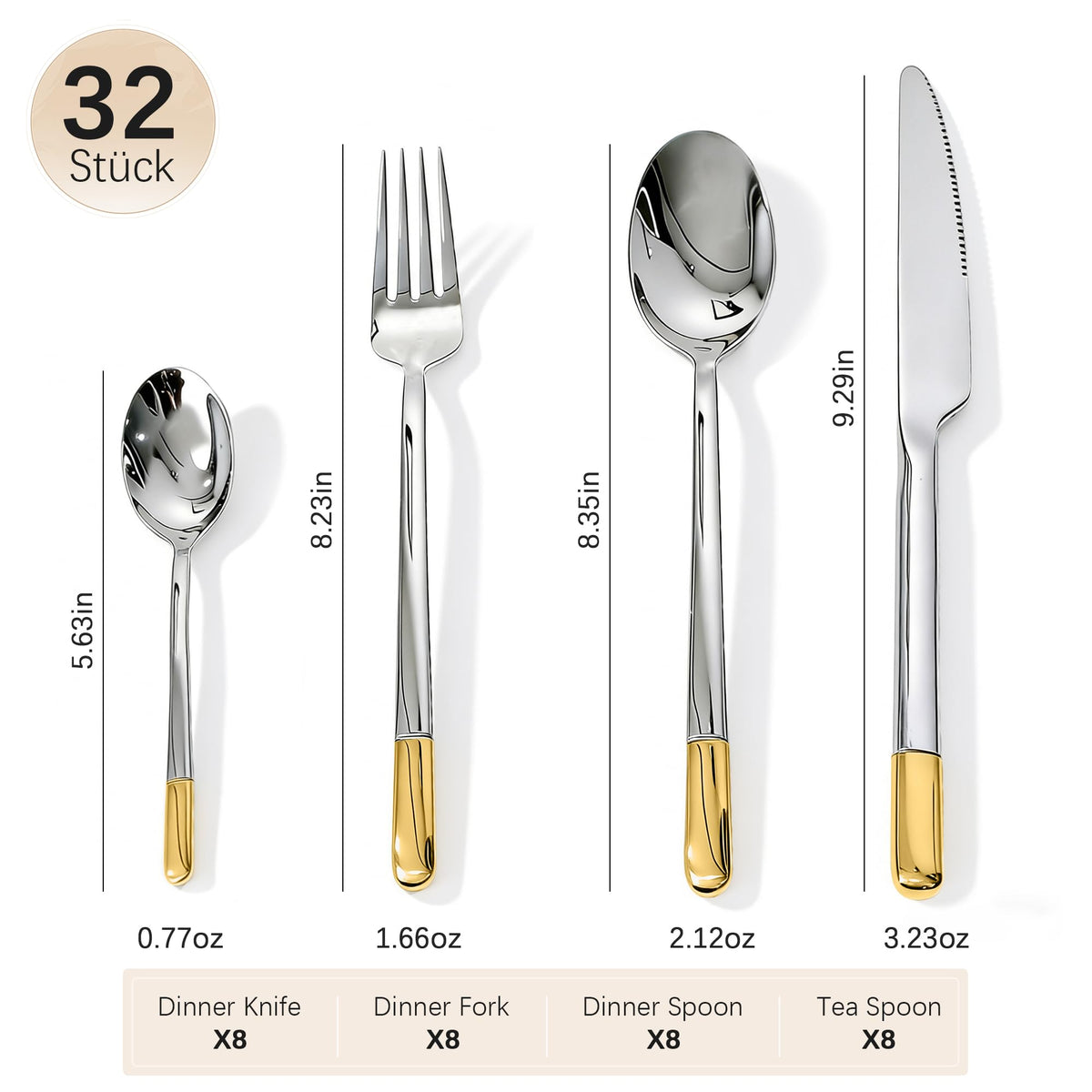 Silverware Set Service for 8, 32-Piece Modern Stainless Steel Flatware Cutlery Set, Dinnerware sets Include Fork