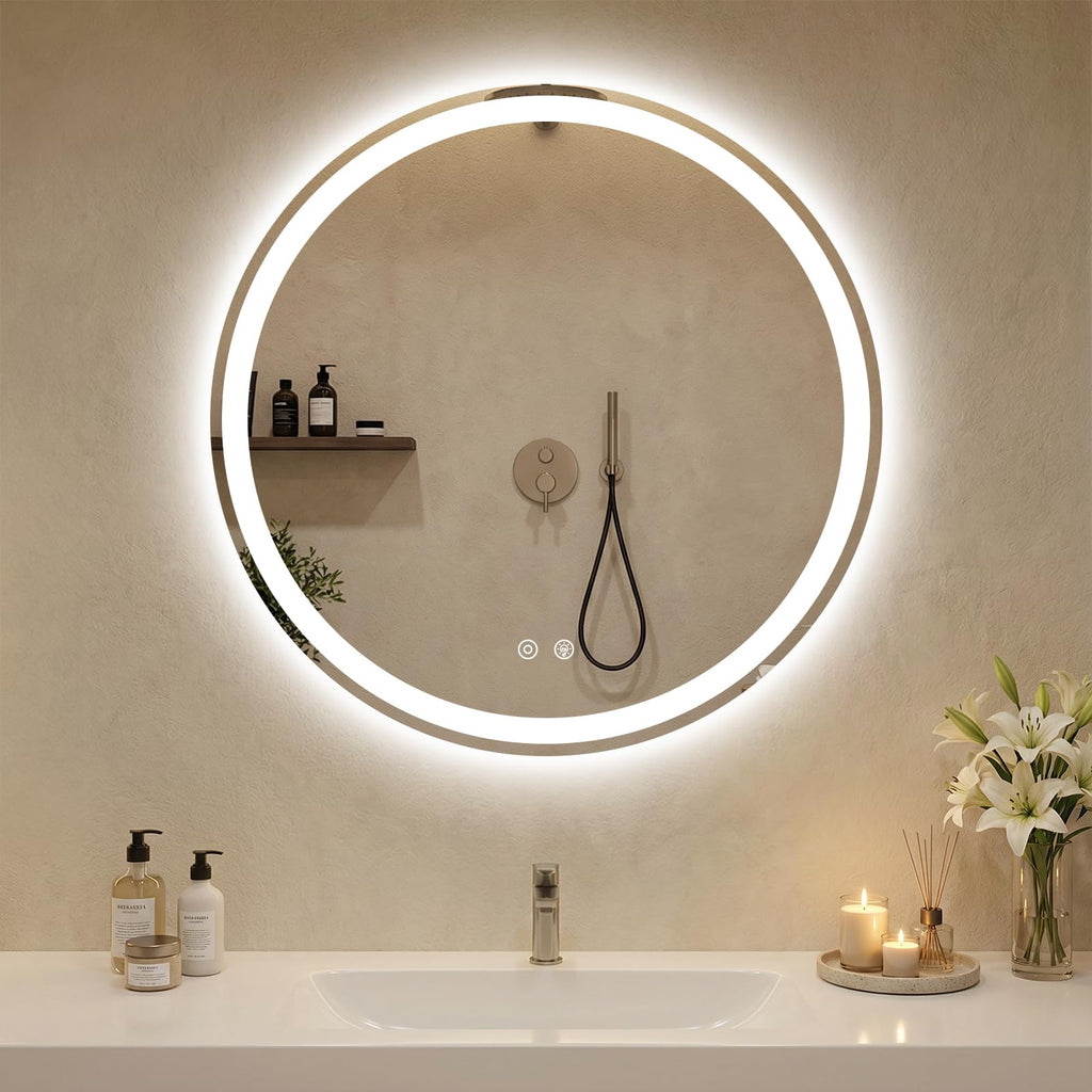 30 Inch Round LED Bathroom Mirror with Lights, Circle Vanity Mirror