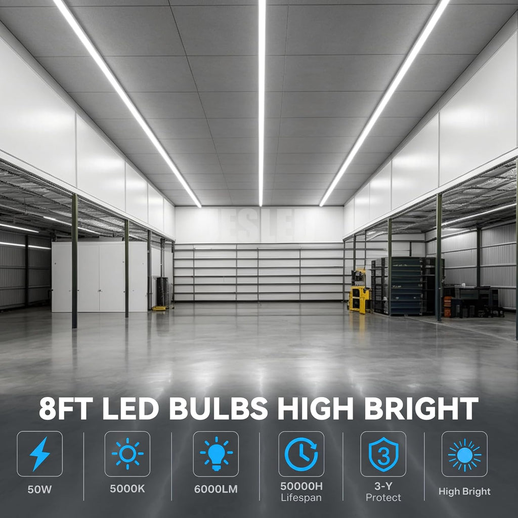 8FT LED Tube Light, 50W 6000LM 5000K, 270 Degree V Shaped