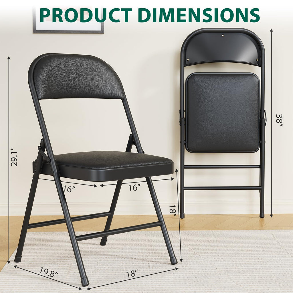Folding Chairs 8 Pack, 350 lbs Heavy Duty Metal Frame Folding Chairs with PU Leather Padded Seat, Ergonomic Portable