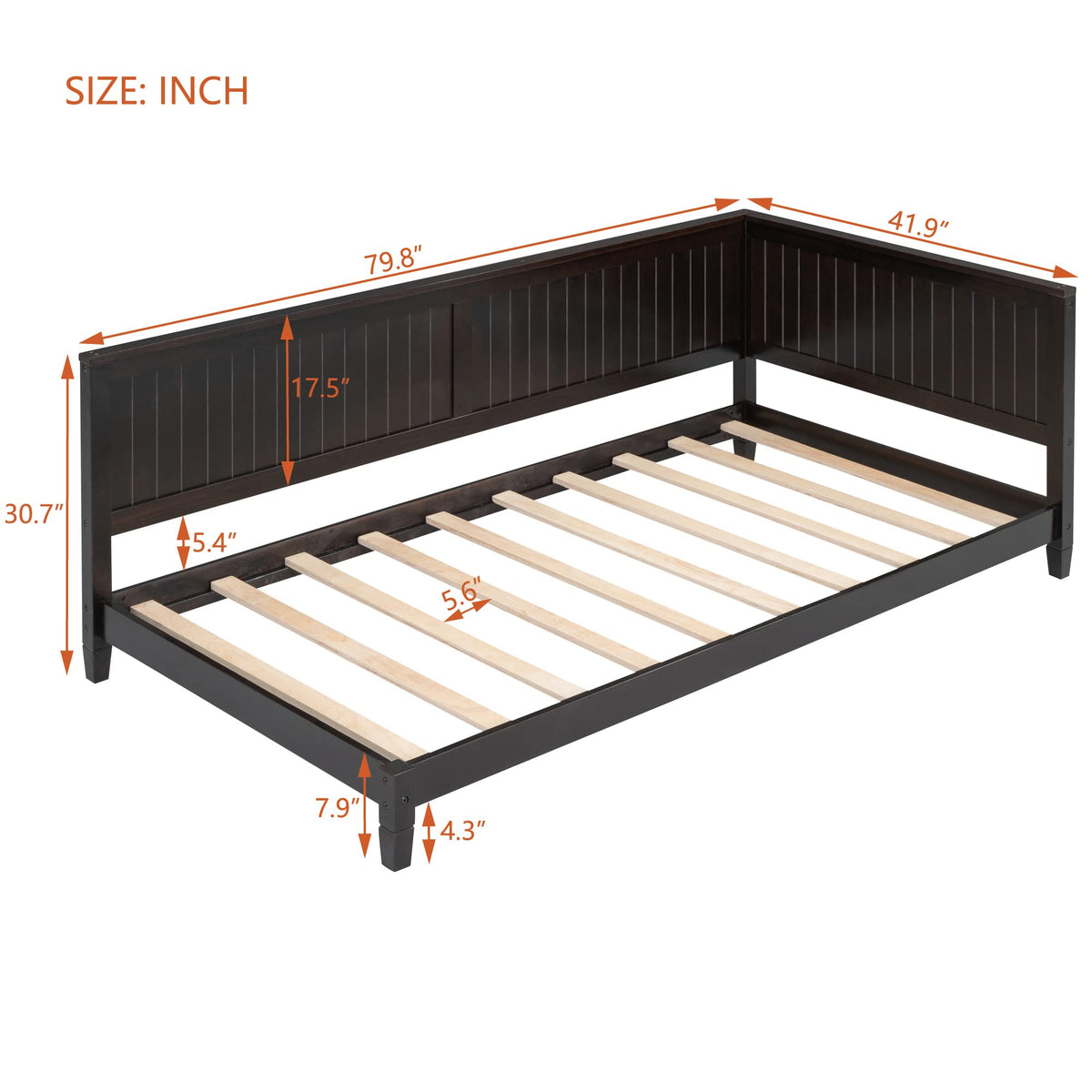 Twin Size Daybed Wood Sofa Bed, Espresso