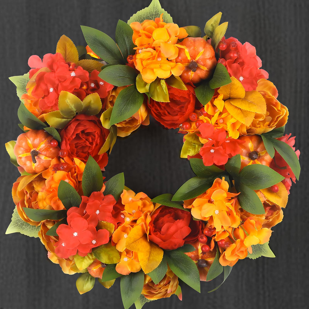 18In Fall Wreaths for Front Door, Bright Pumpkin Hydrangea Wreath, Peony Wreaths for Front Door Indoor Outdoor Autumn