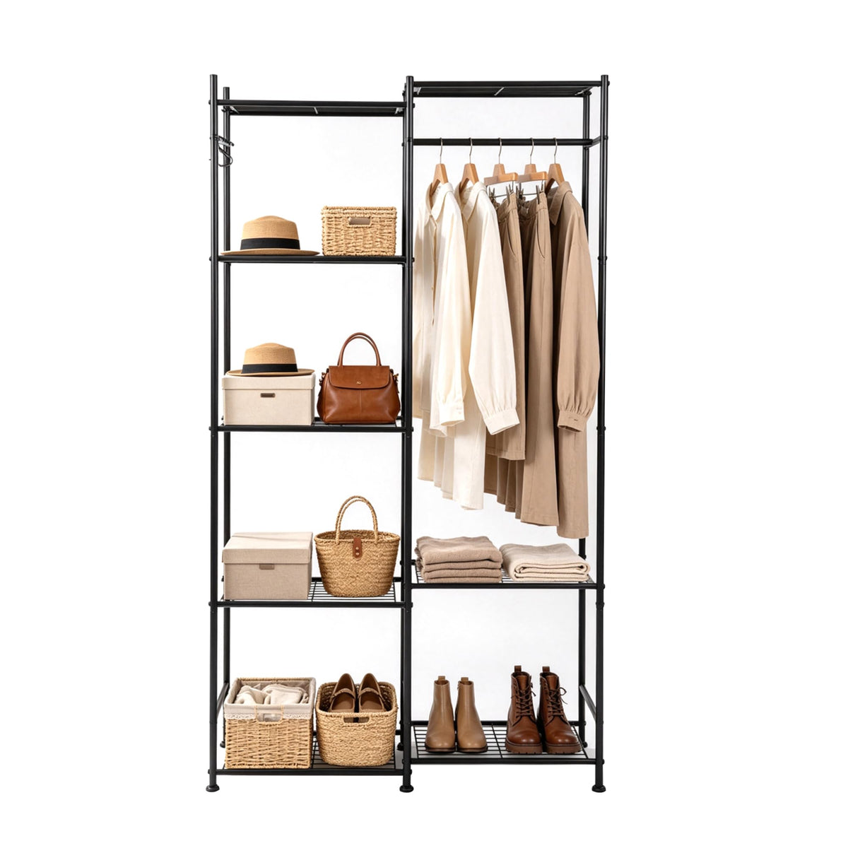 Sturdy Portable Closet with 8 Shelves & Hanging Rod, Black