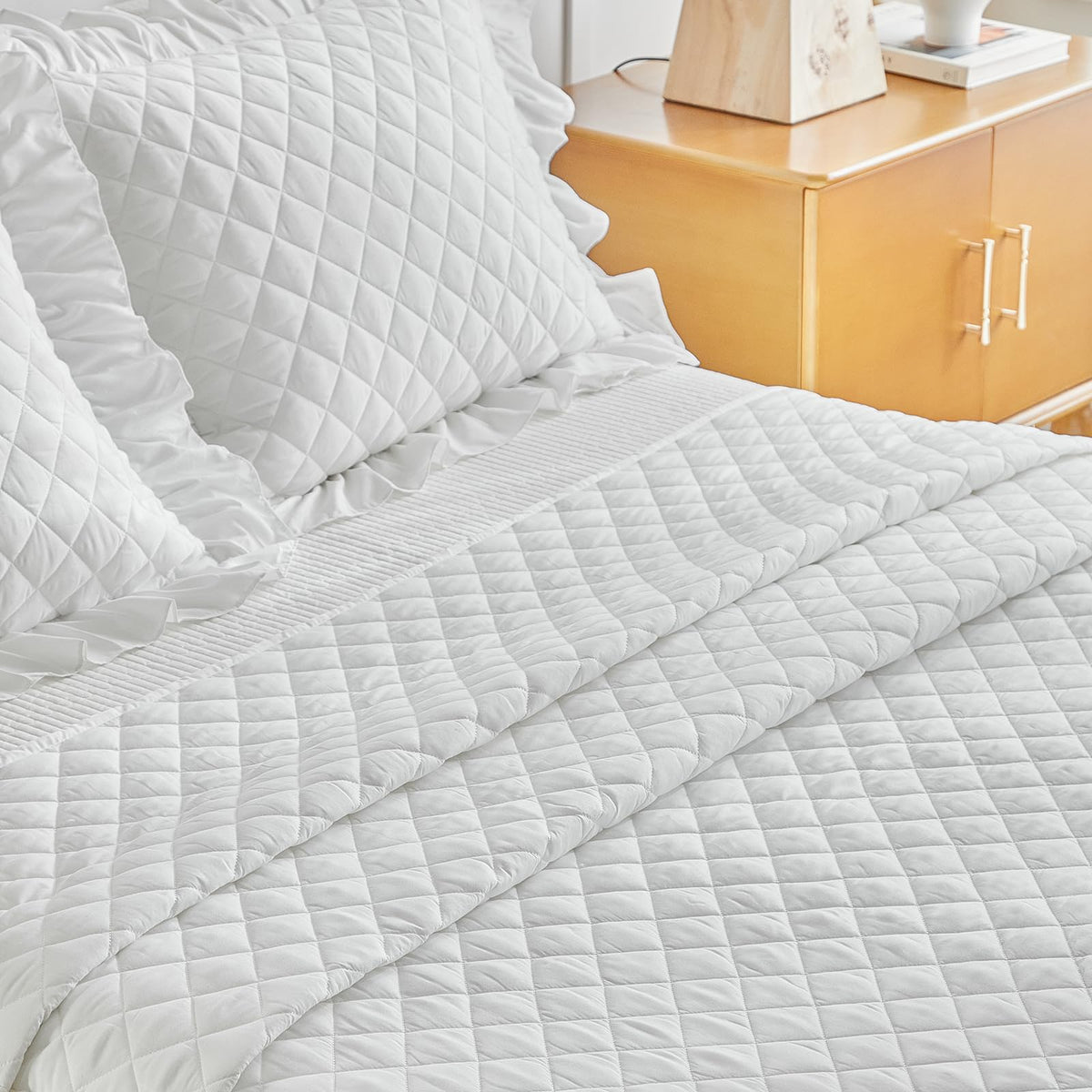 Ruffle Skirt Bedspread Set - 30" Long Drop - Vintage Chic Ruffled Summer Coverlet Bed Spreads Quilt Boho Bedding