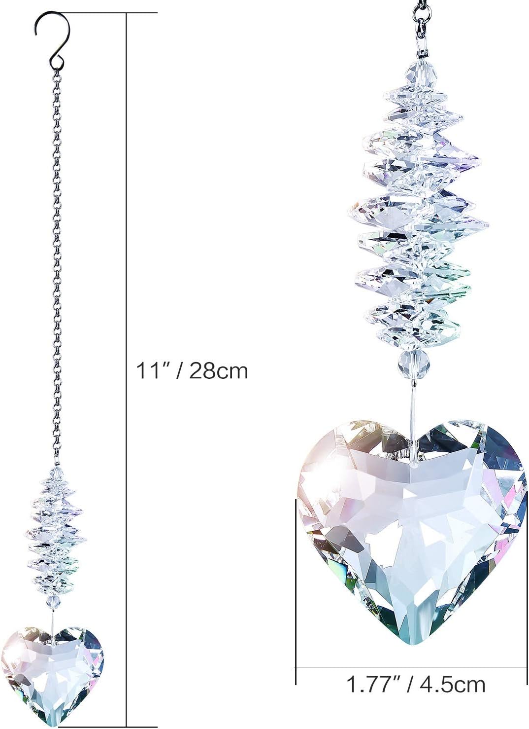 45mm Clear Glass Heart Crystal Ball Prism Pendant, Suncatcher for Windows, Outdoor Garden Hanging Décor