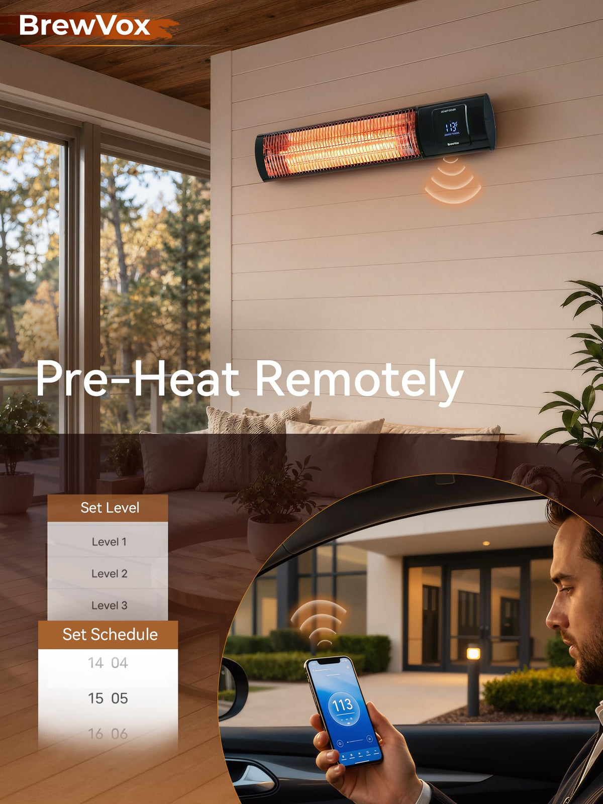 Patio Heater, Carbon Infrared Electric Outdoor Heaters with Thermostat, Smart App & Remote Control, 24H Timer