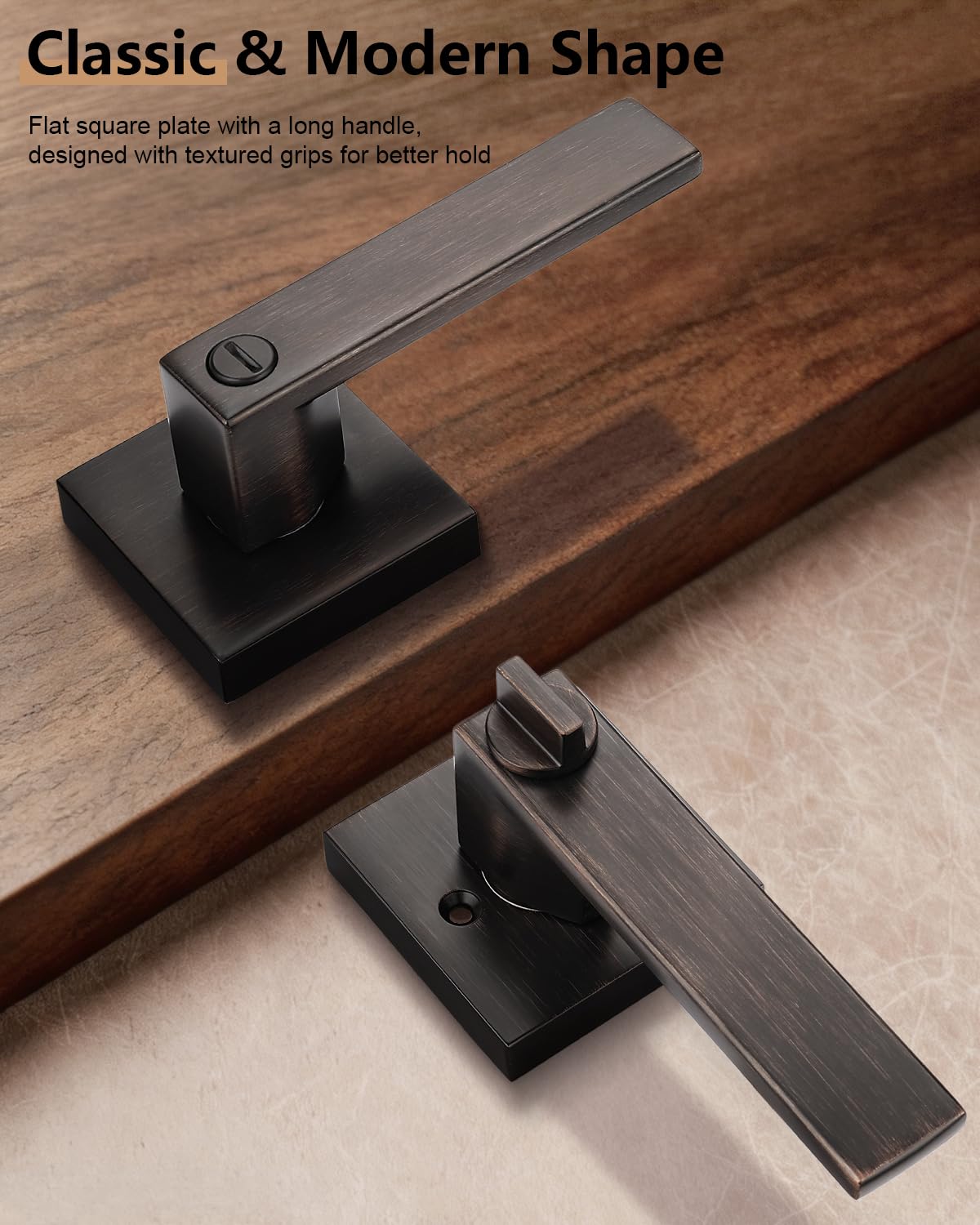 Bed and Bath Door Locks Interior Heavy Duty Privacy Levers in Oil Rubbed Bronze Modern Square Door Handles Keyless