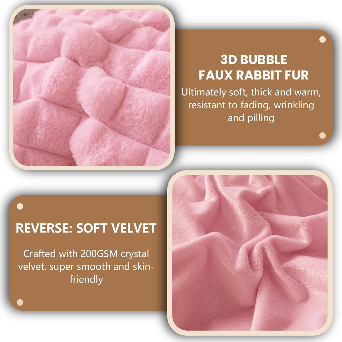 Fluffy Bubble Faux Rabbit Fur Duvet Cover Set 3 PCS, Pink