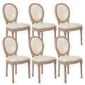 French Country Dining Chairs Set of 6, Leather Dining Chairs with Curved Backrest, Vintage French Accent Chairs