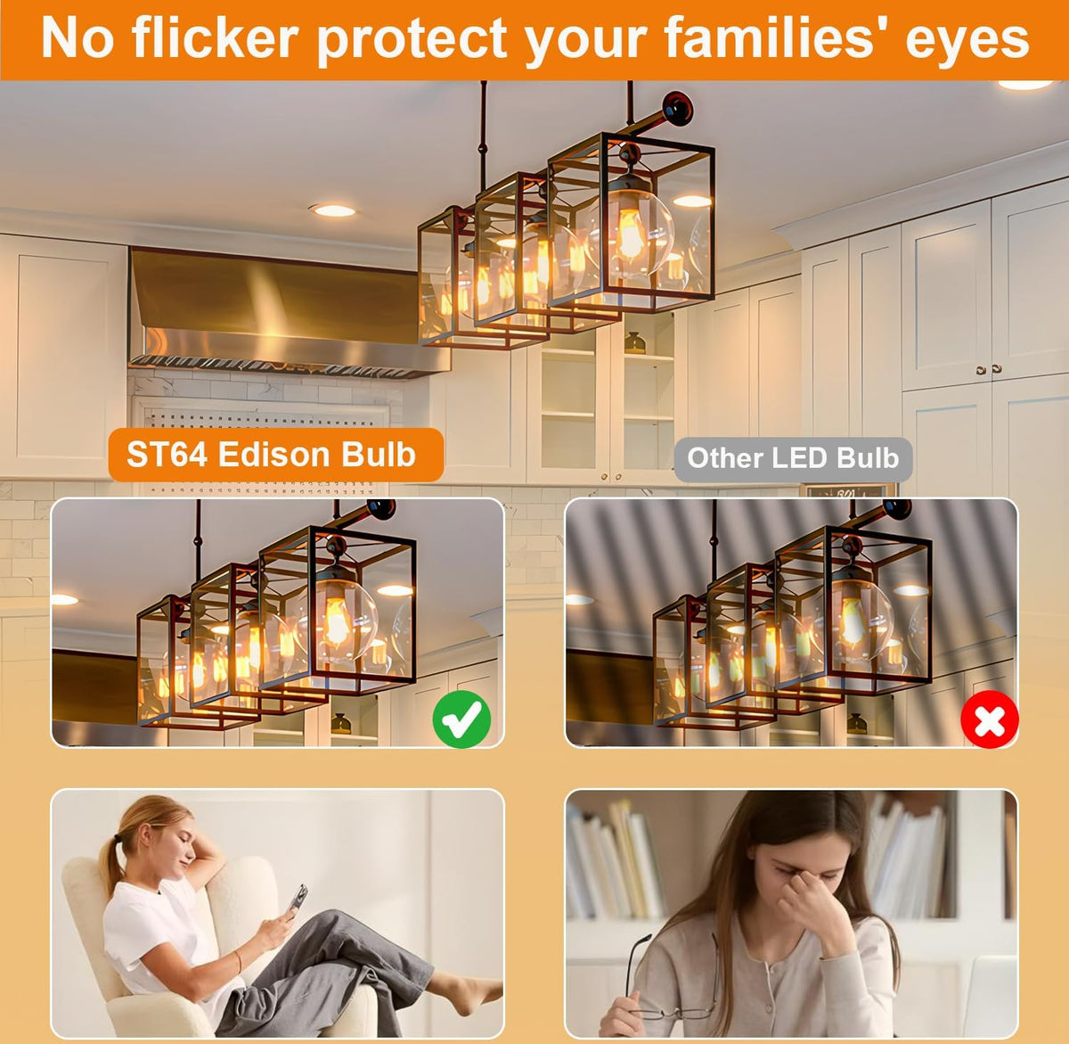 ST64 LED Edison Bulb Dimmable 4W 120V 2200K Amber Warm
