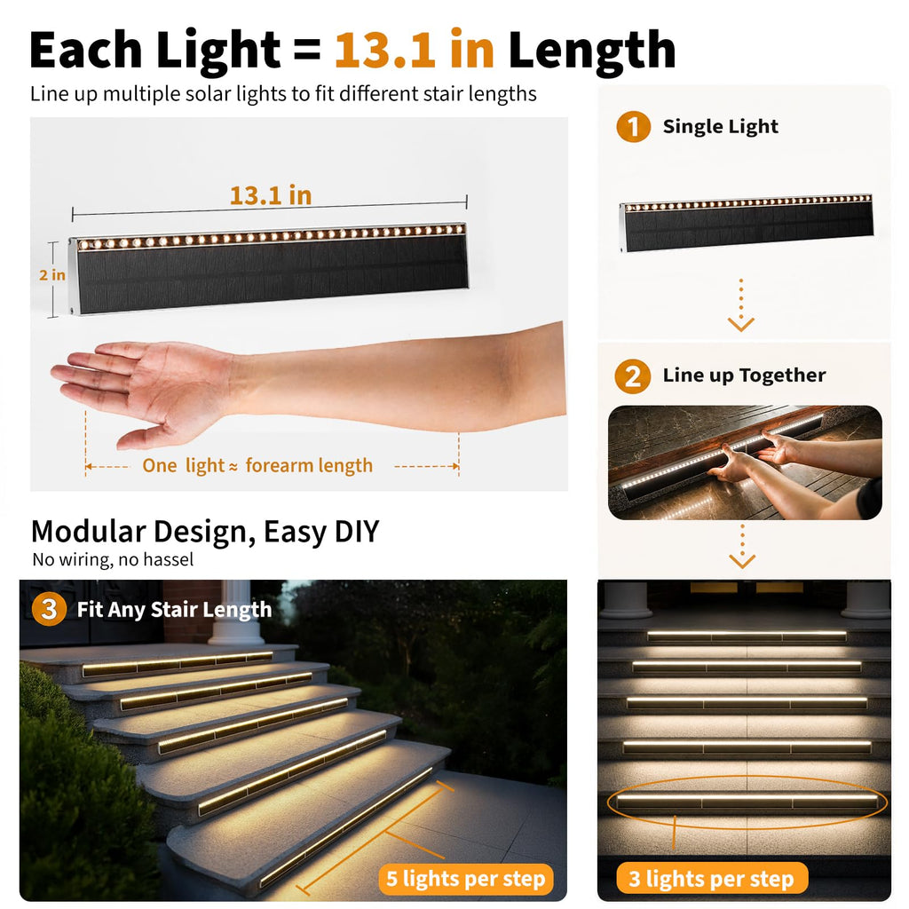 Solar Step Lights Outside, 33 Focused LEDs, Stair Light, 6PK