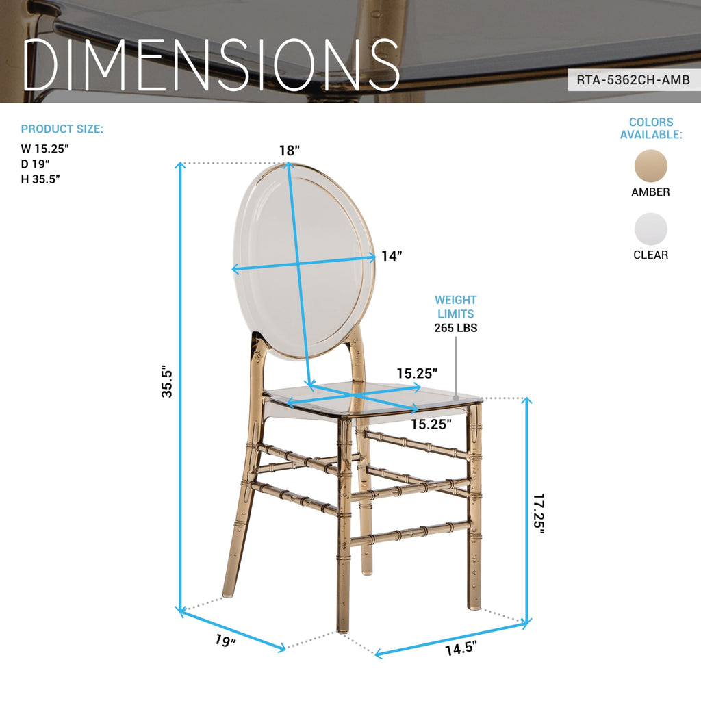 Chiavari Ghost Chairs, Stackable Acrylic, Modern, Set of 2, Amber