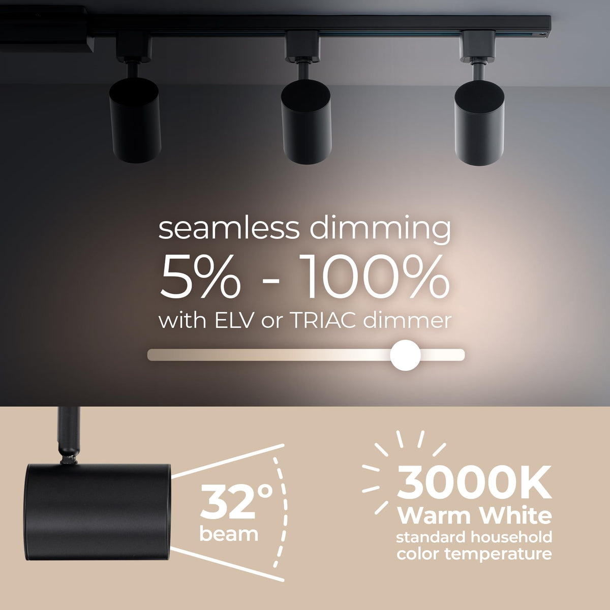 Amped Collection 3-Light 48in Field Cuttable LED Track Lighting Kit with 3 LED 5-CCT Selectable Track Heads, 4ft