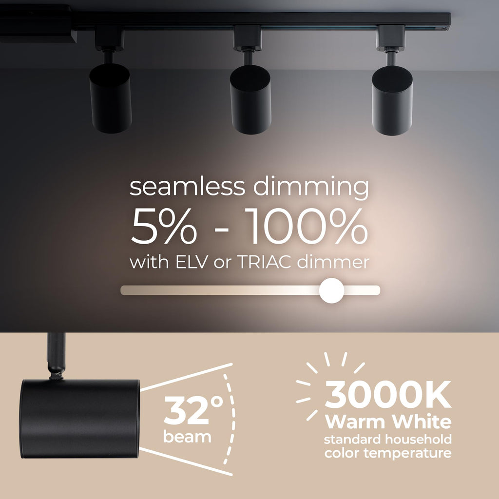 Amped Collection 3-Light 48in Field Cuttable LED Track Lighting Kit with 3 LED 3000K Warm White Track Heads, 4ft