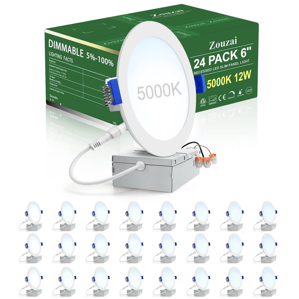 24 Pack 6" LED Recessed Lighting, 5000K Daylight, 12W Eqv 110W, 120V