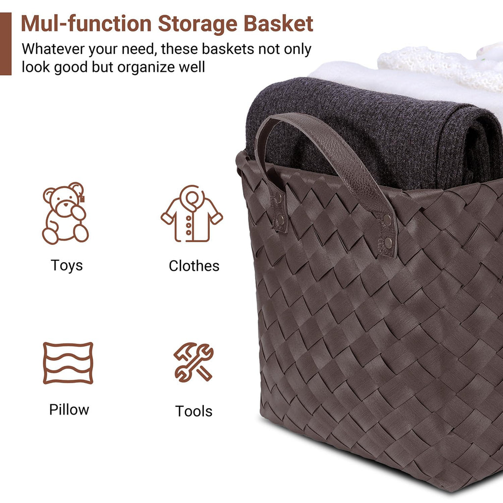 4-Pack Laundry Baskets,Wicker Storage Baskets for Shelves,Coffee