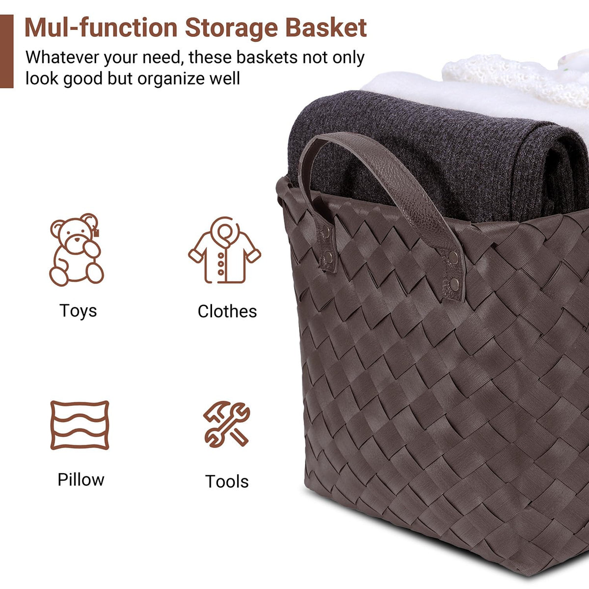 4-Pack Laundry Baskets,Wicker Storage Baskets for Shelves,Coffee
