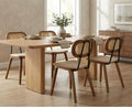 Modern Dining Chairs Set of 4, Upholstered Faux Leather Dining Room Chairs with Rattan Backrest and Wood Legs