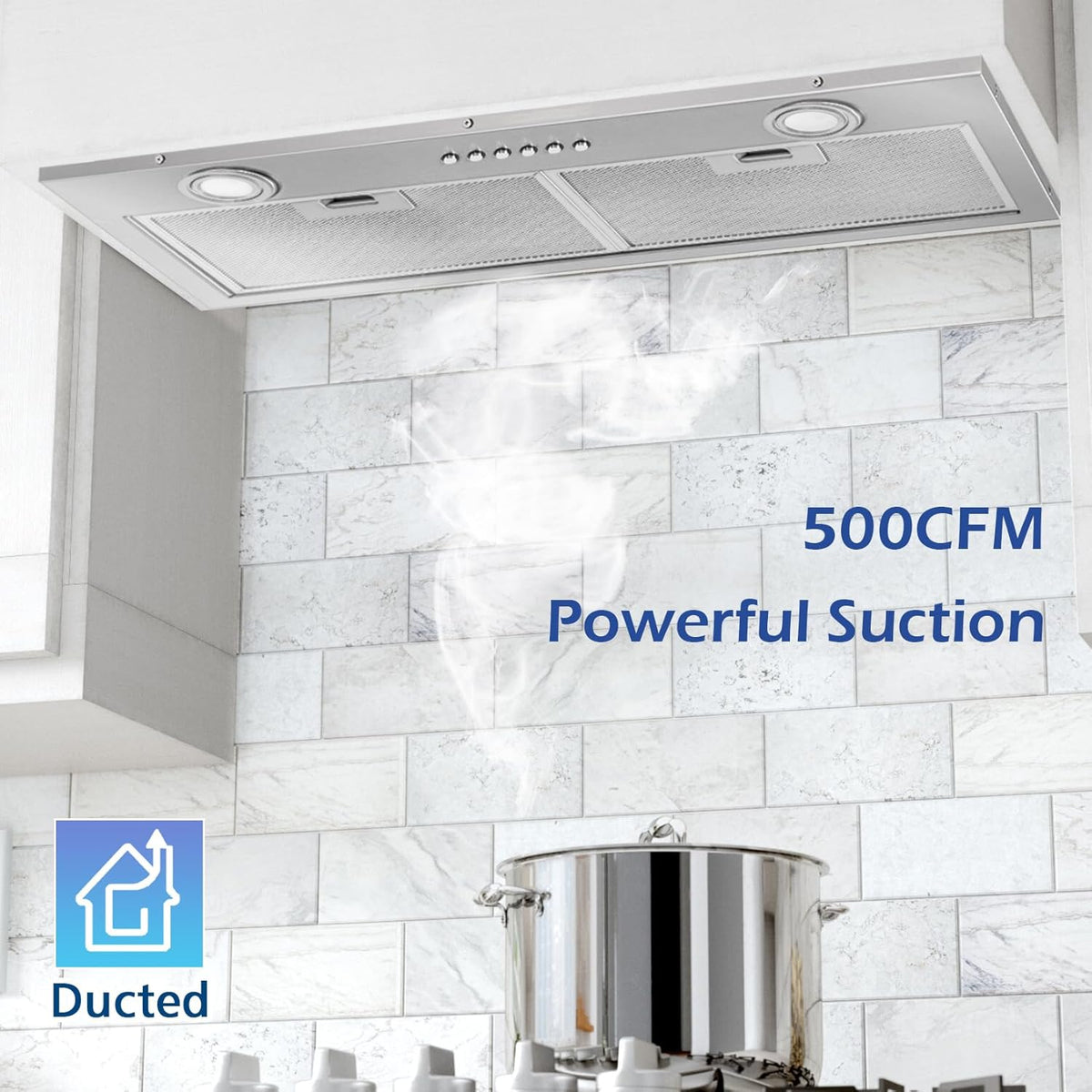 30 Inch Stainless Steel Range Hood Insert 500 CFM 4 Speed LED Lights Dishwasher-Safe Baffle Filters