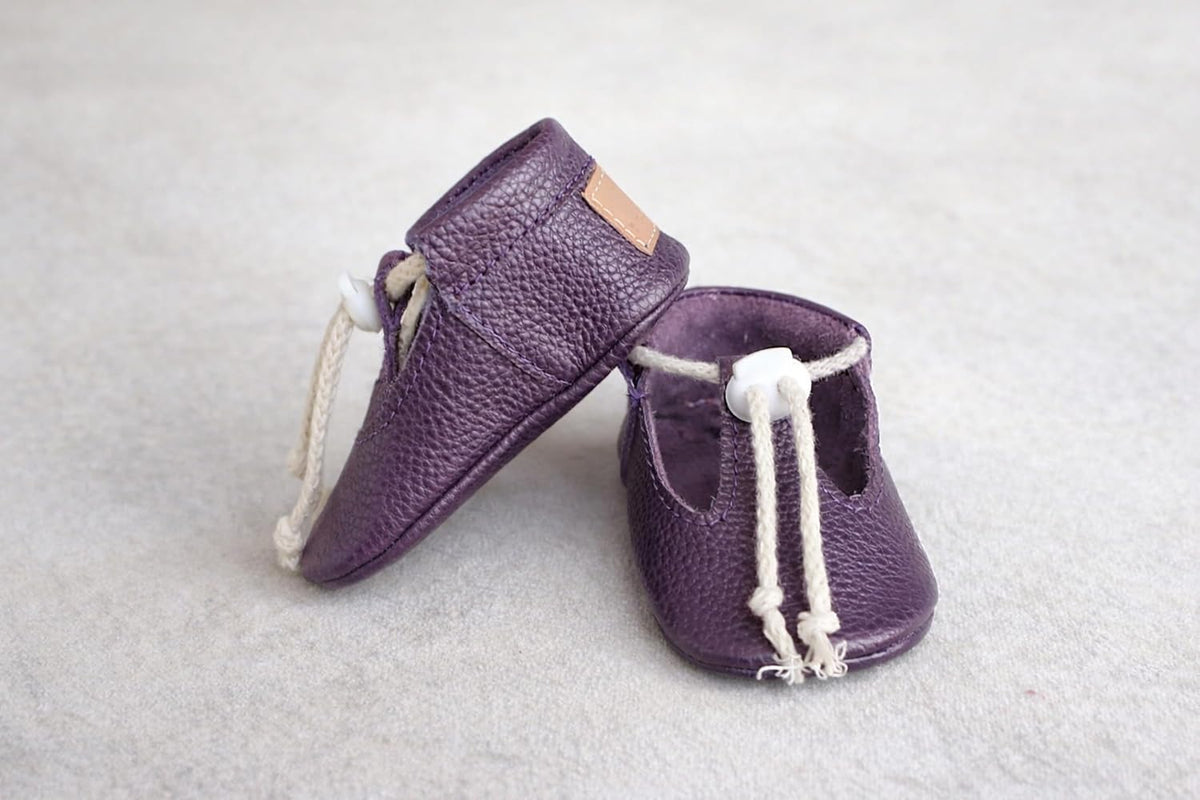 Lilac Genuine Leather Baby Booties Soft Sole Moccasins Purple