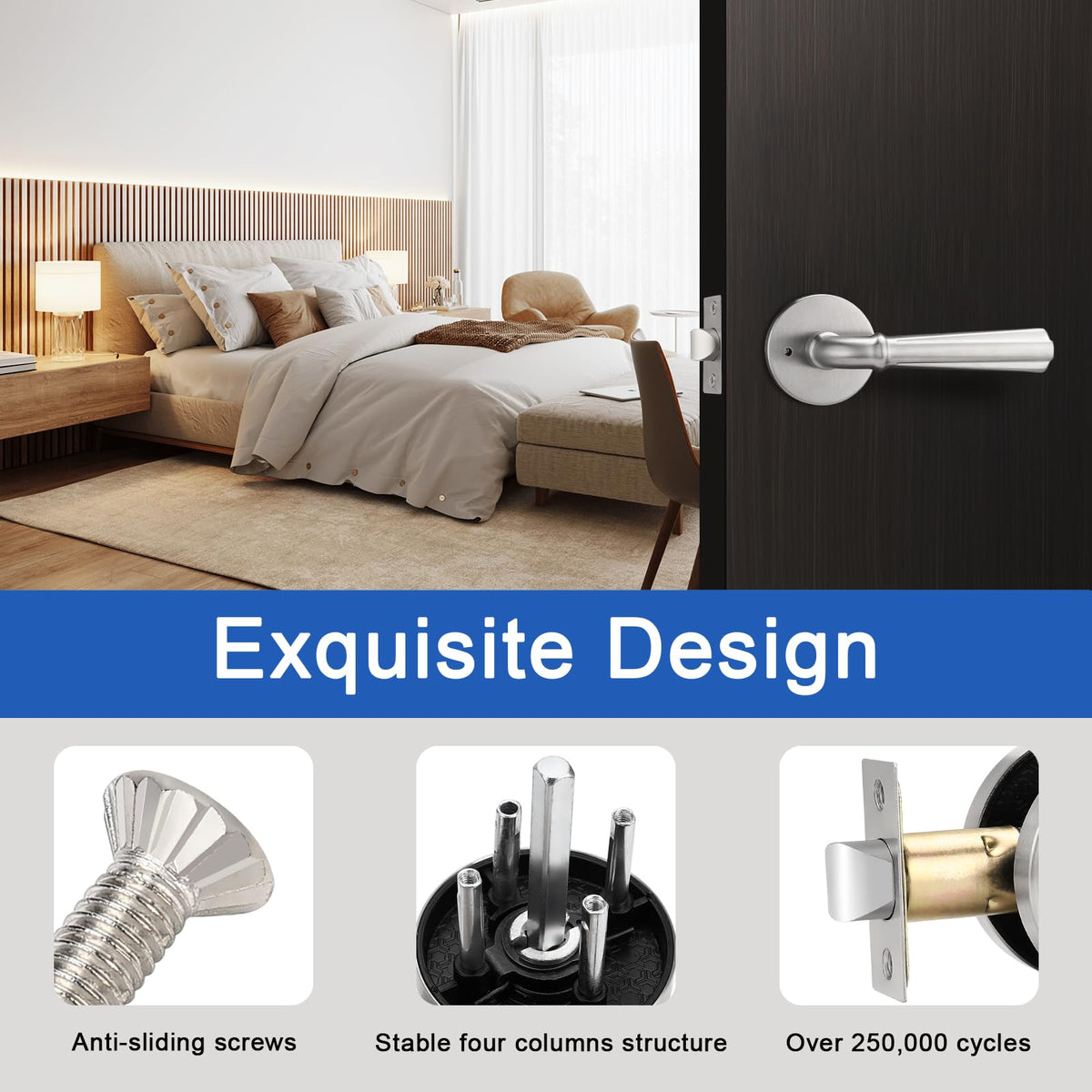 10 Pack Satin Nickel Privacy Door Lever Interior Door Handle with Lock, Keyless Bed Bath Door Handle Round Door Lever