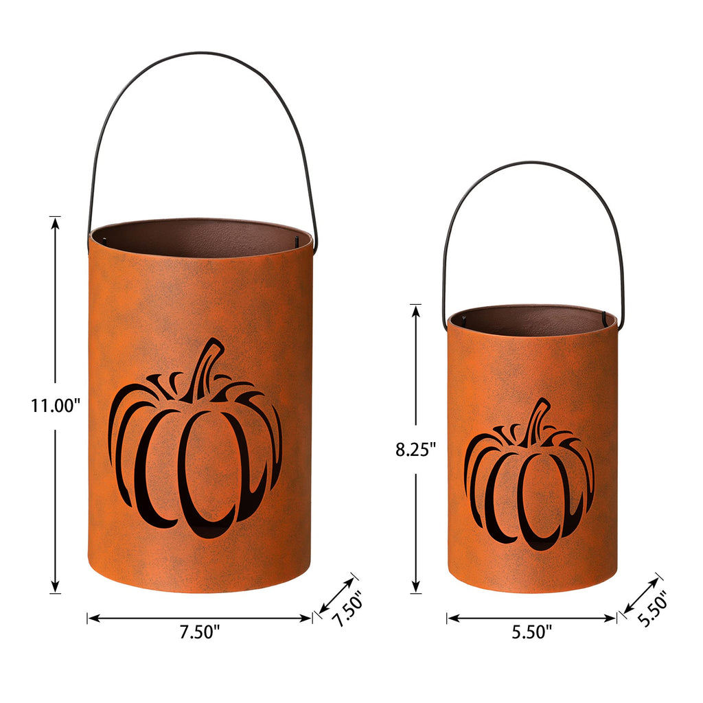 2 Pcs Farmhouse Fall Lanterns Thanksgiving Metal Candle Lanterns Buckets Indoor Outdoor Decorations Thankful Fall