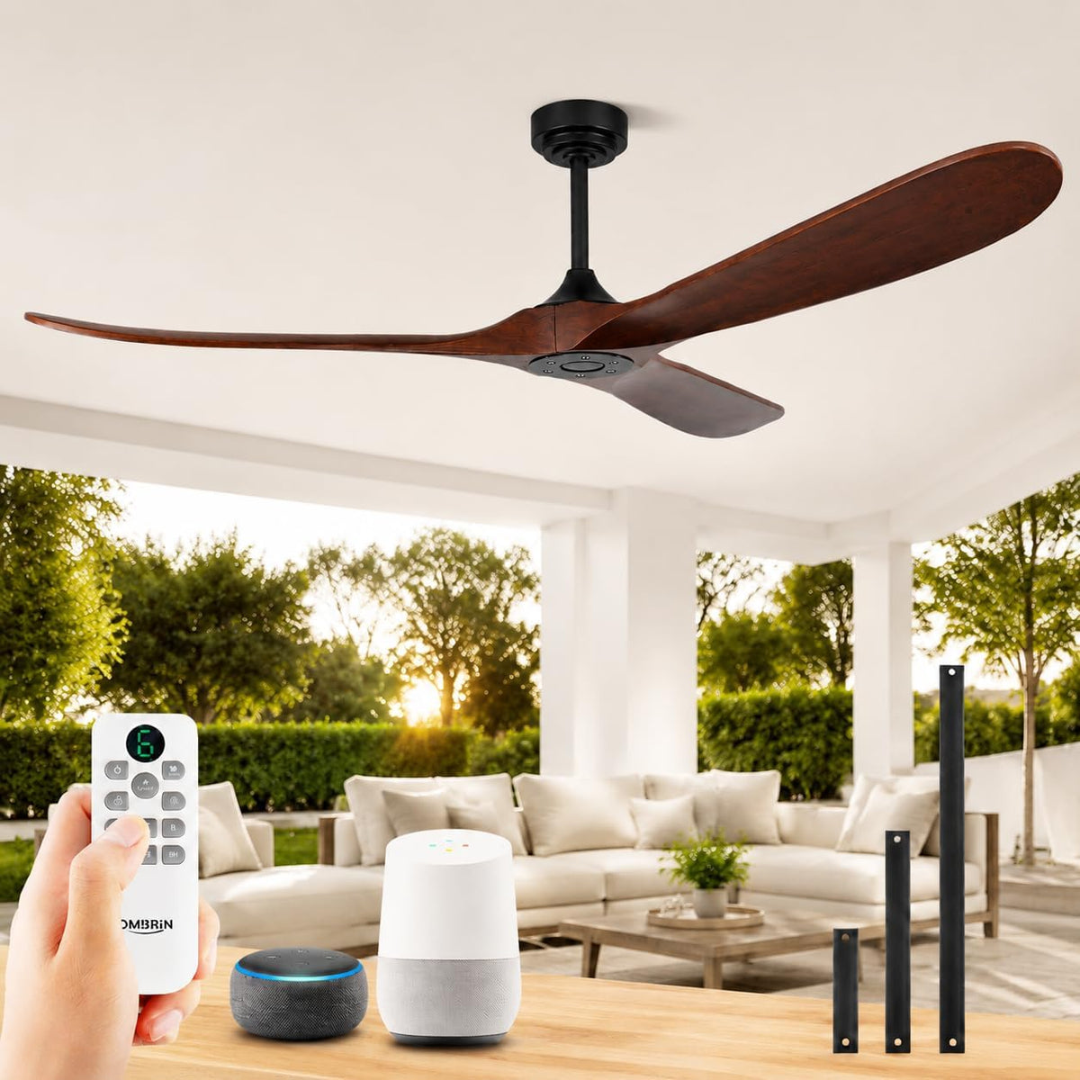 72" Wood Smart Ceiling Fan with Remote, No Light