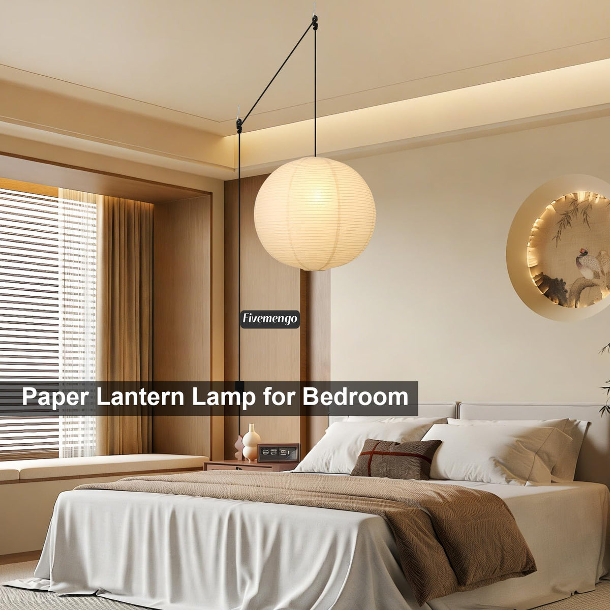 Inspired Noguchi Style 20in Paper Lanterns Plug in Hanging Lamp Off-White 19.7FT Cord