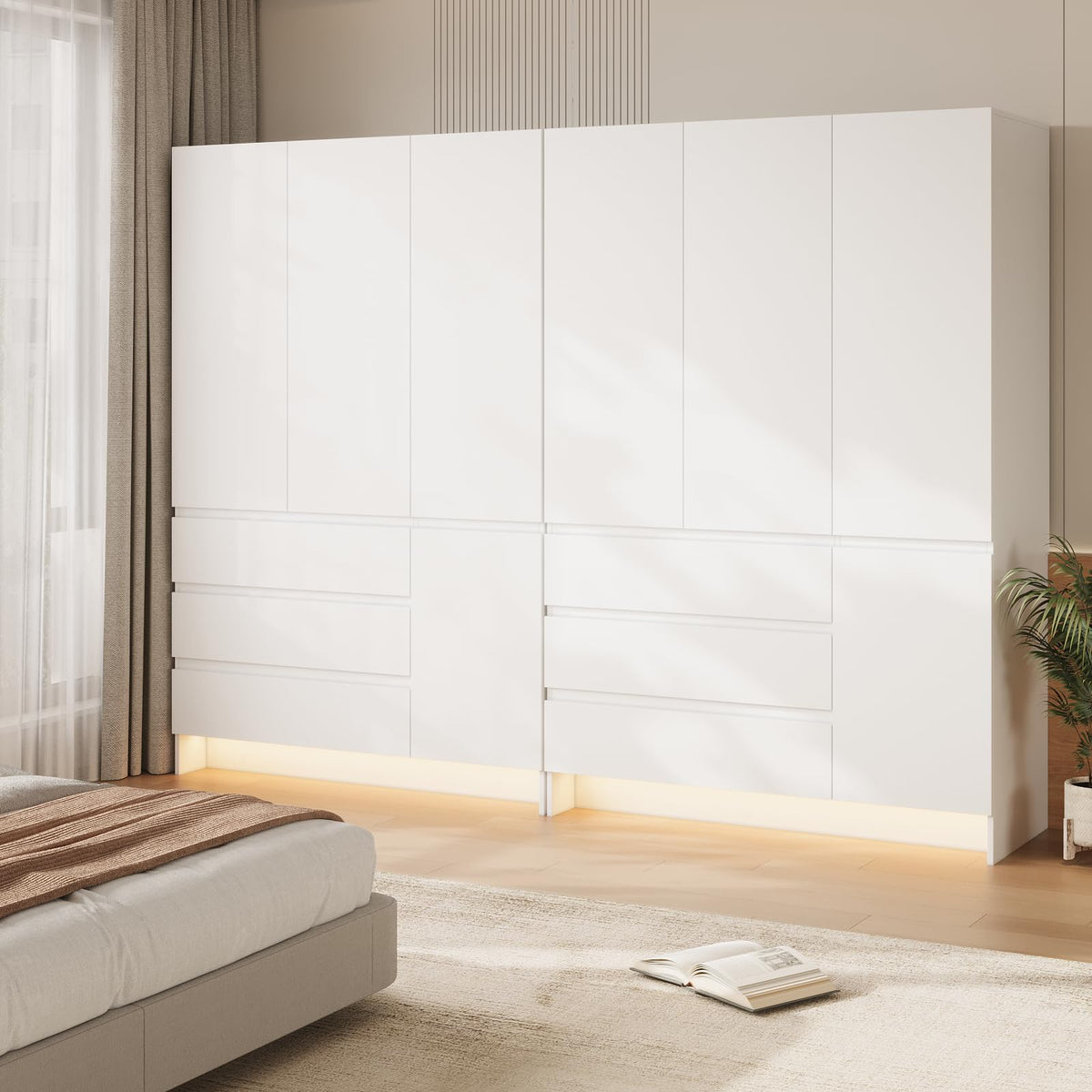 Armoire Wardrobe Closet with 4 Doors, Bedroom Armoire with Mirrors