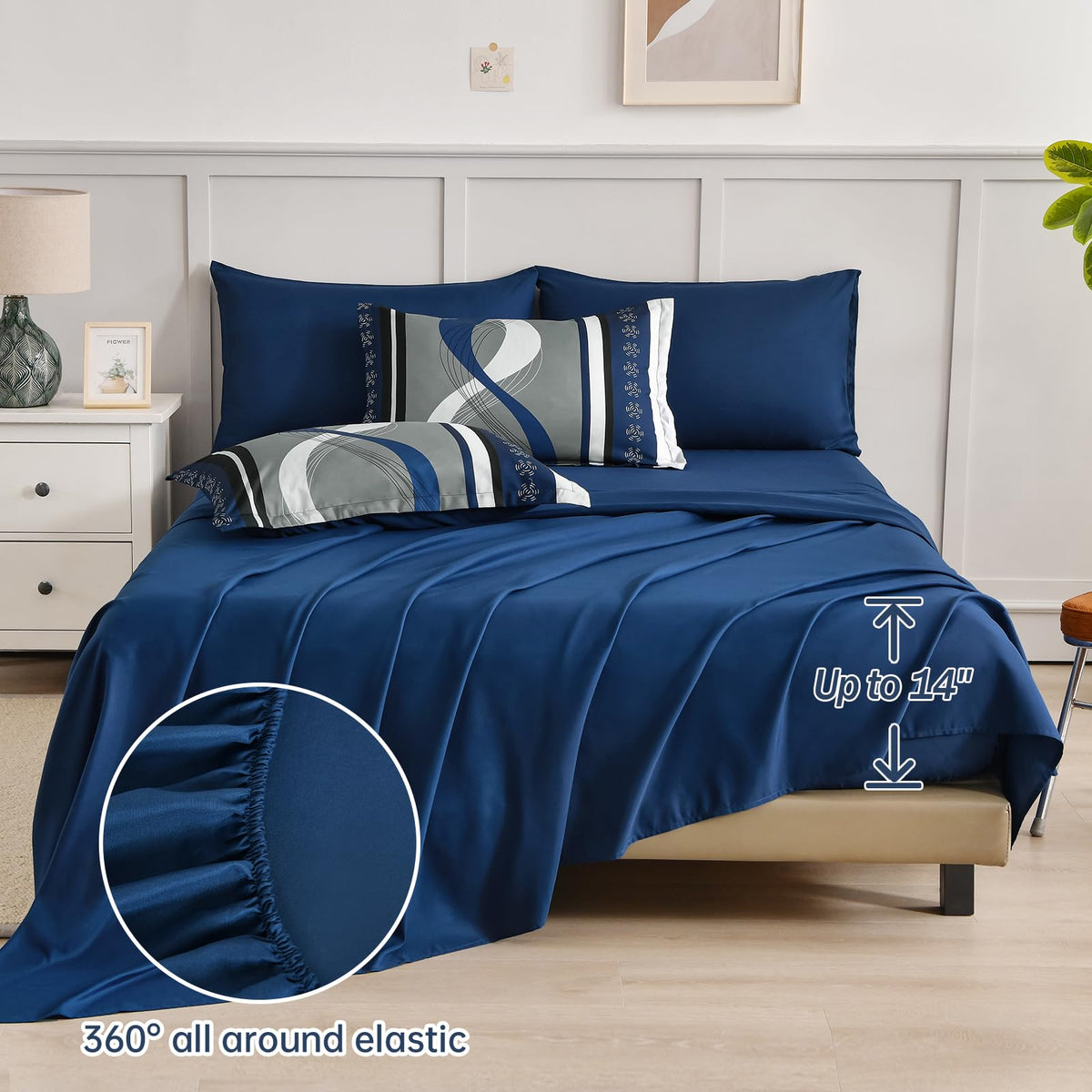 Comforter Set, Navy Blue Boho Bed in a Bag