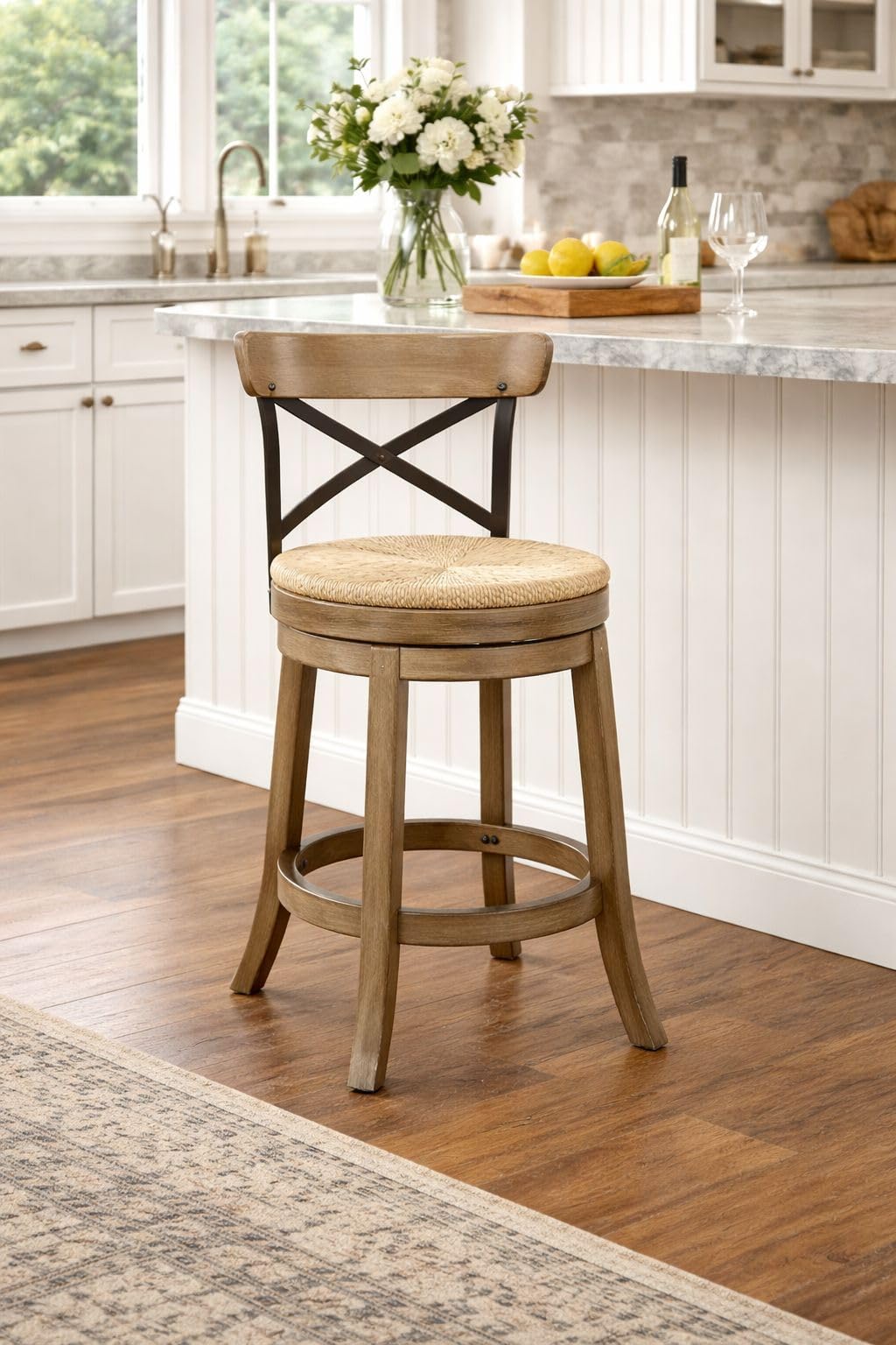 Inspired Bertoia Style Myrtle Counter Height Stool, 24-Inch, Wheat Wire-Brush