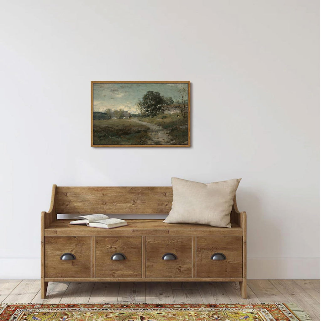 Framed Vintage Landscape Wall Art French Country Cottage Natural Scenery Oil Painting Canvas Prints Farmhouse Fall