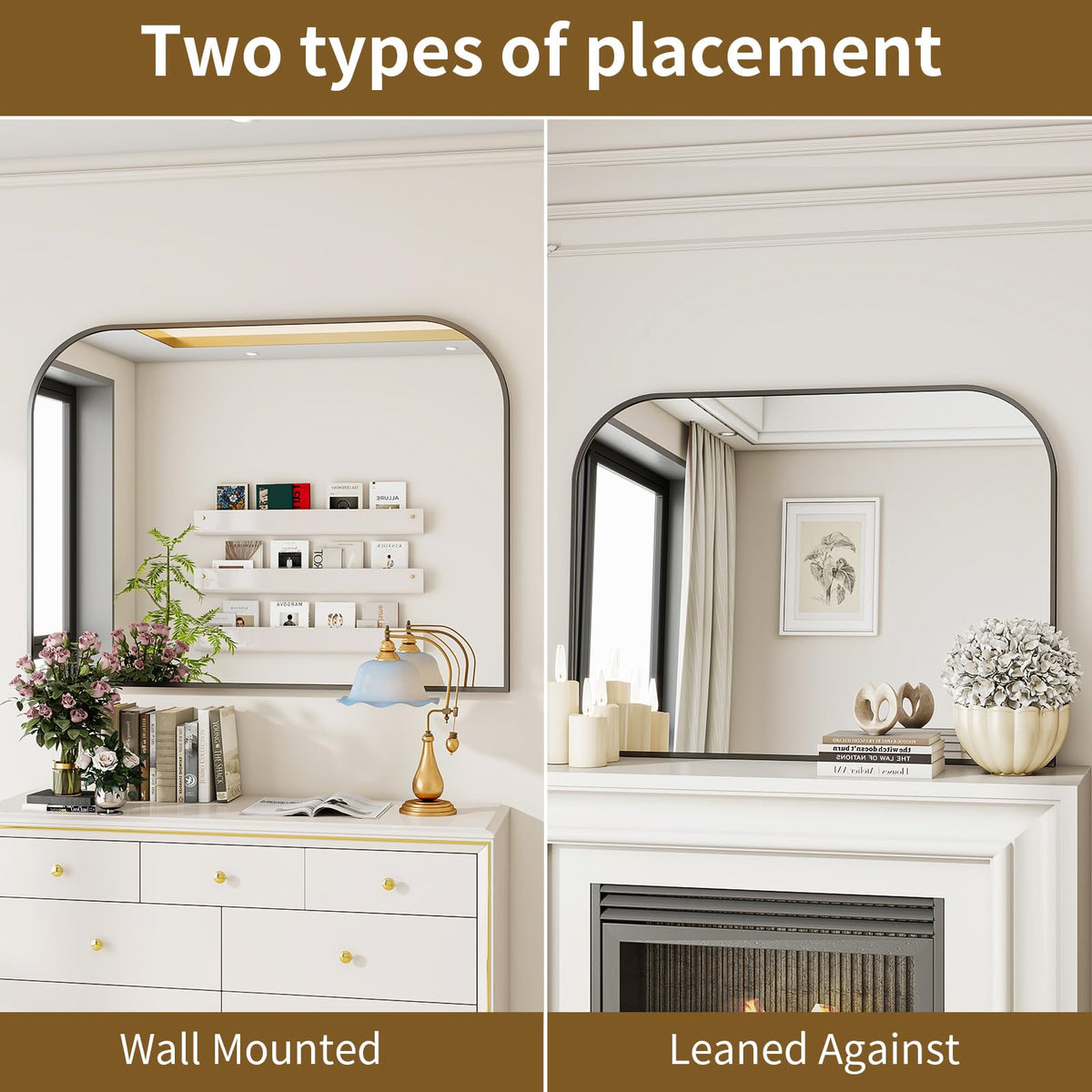 Black Arched Top Wall Mounted Mirror 48"x30"