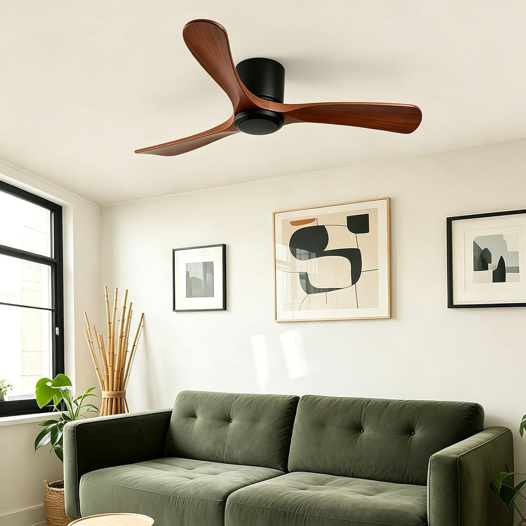 42" Wood Flush Mount Ceiling Fan with Remote, No Light