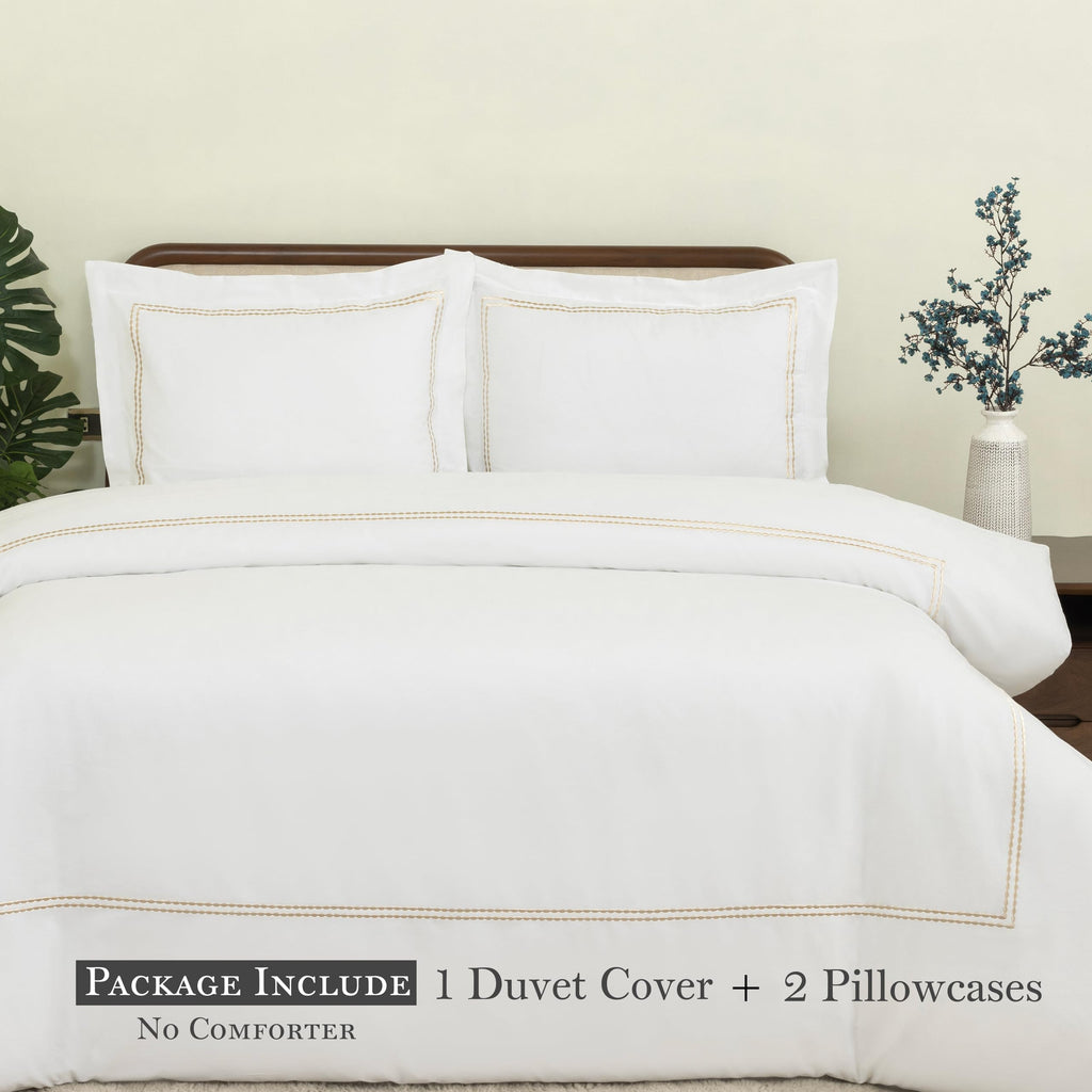 White Duvet Cover Queen 100% Cotton Embroidered 3 Pieces
