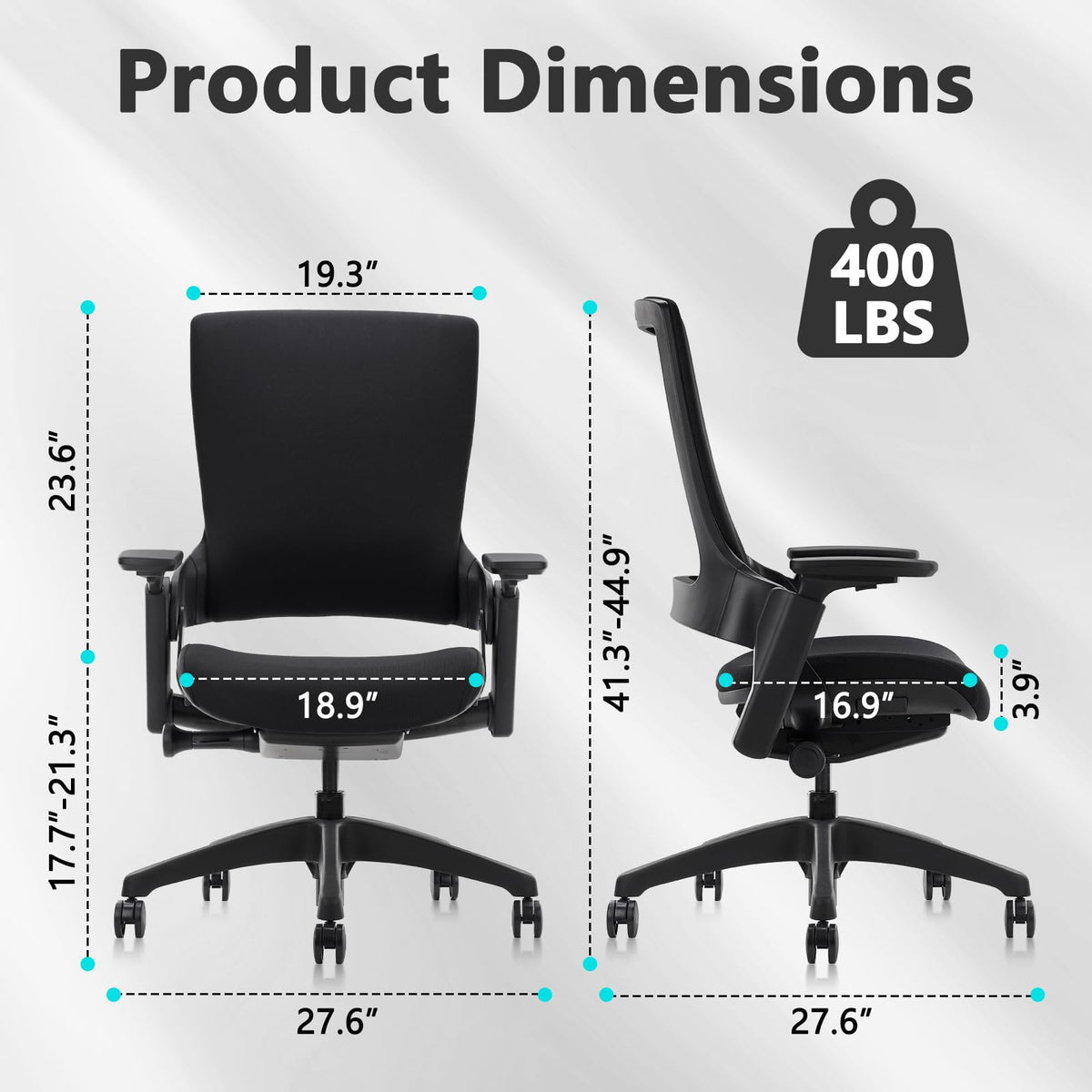 Ergonomic Office Chair — Black Fabric, Flex Back, Adjustable Seat Depth