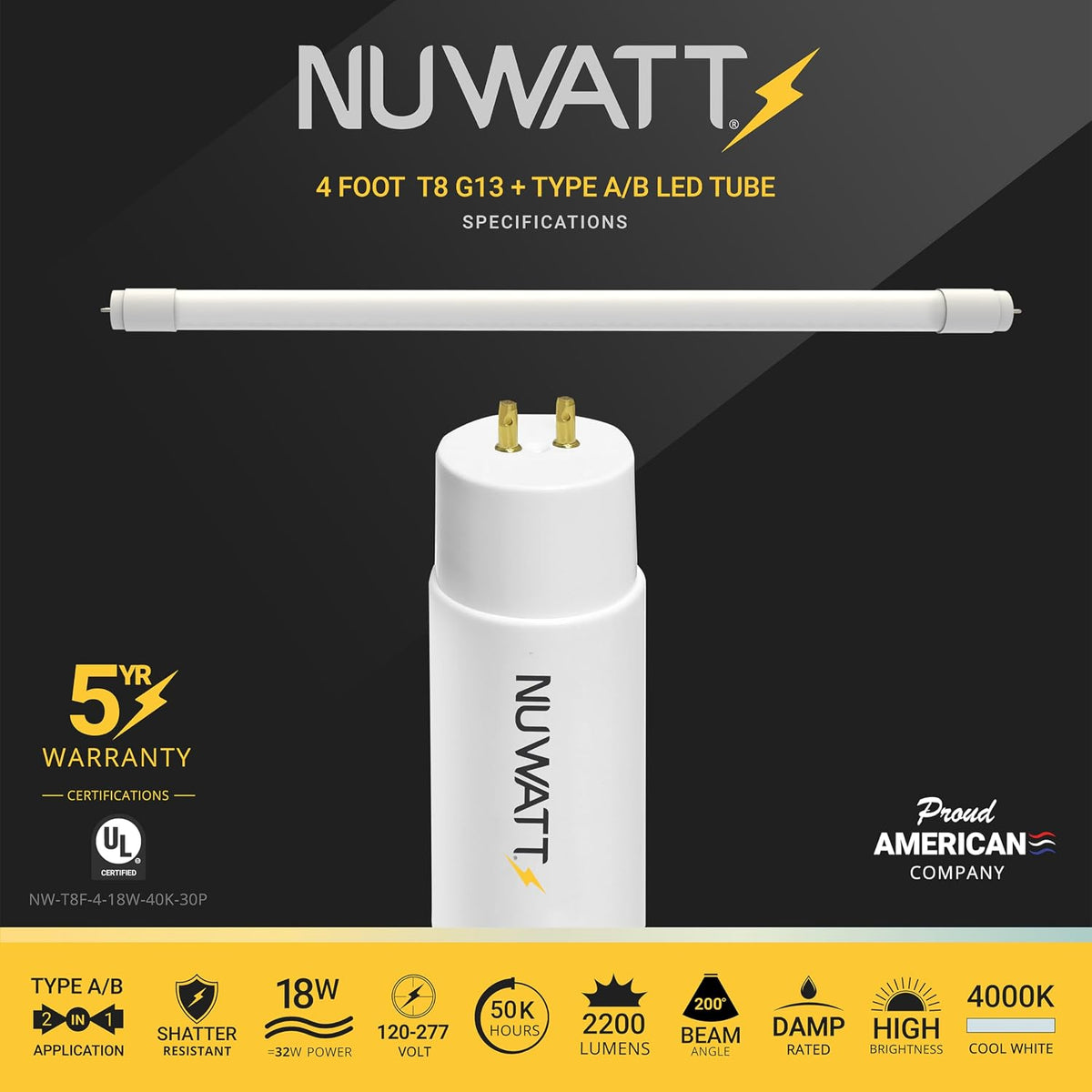 30 Pack T8 LED Bulbs 4 Foot Dimmable, 4000K, Single/Dual Ended, UL