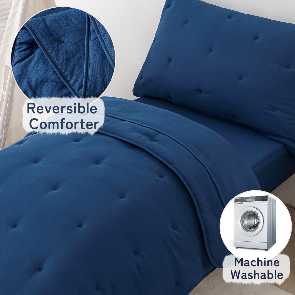 Toddler Bedding Set for Girls Boys 4-Piece Kids Bedding Sets Blue